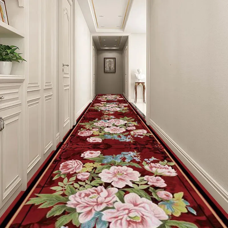 Tapis Reese rouge sans fin traditionnel chinois pivoine Rose hall porche couloir couloir couleur vive non pelucheux salon tapis long 231031