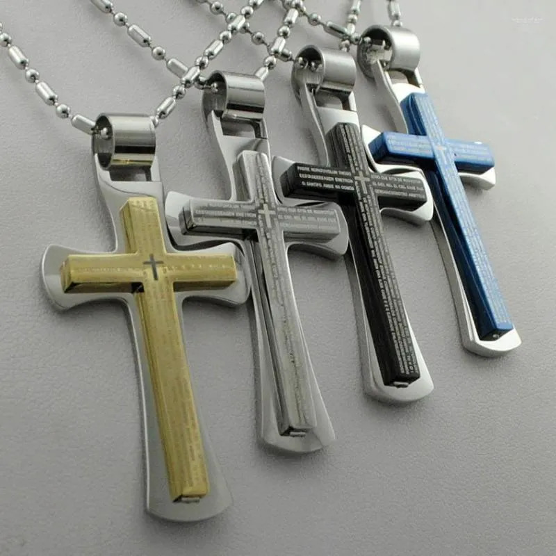 Pendant Necklaces Dolaime Retro Fashion Punk Style Stainless Steel Cross Necklace Christian Scriptures Jesus Men's Jewelry AP406