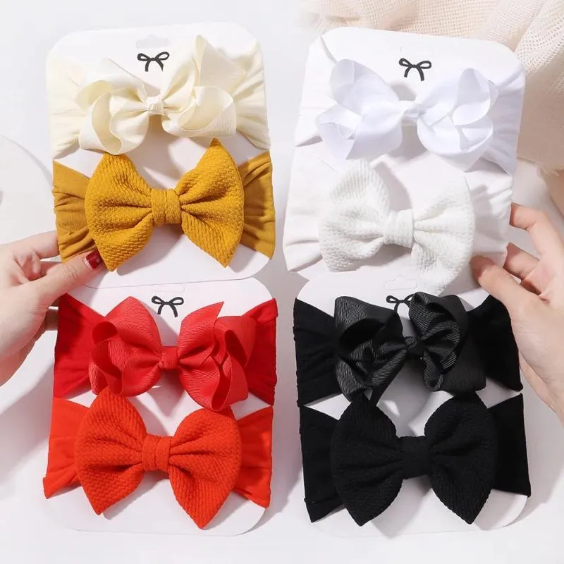 Hair Accessories 2pcs/set Baby Soft Headband Infant Born Bows Headwear Elastic Toddler Bandage Ribbon Big Head Band