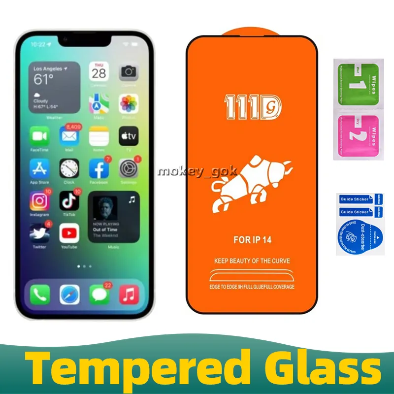 111D Skärmskydd Skyddsglas 9h fullt tempererat glas för iPhone 13 Mini 11 12 14 Pro X XR XS Max SE2 8 7 6 14Plus Samsung Galaxy S22 Plus S21 S20 FE A10 A21S A51 A32