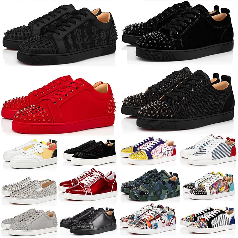 Designer Mens Low Dress Runnning Shoes Sneakers Fashion Black White Camo Green Glitter Grey Pink Leather Suede Women Spikes Trainers Sports Shoe Sneaker With Box