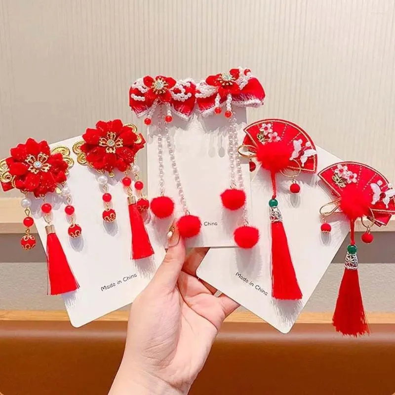 Haaraccessoires Vlinder Hanfu Clip Kawaii Bloem Rode Kleur Kwastje Haarspeld Haarspeldjes Hoofddeksels Strik Eendenbek Party