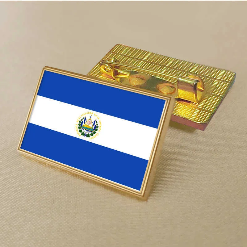 Party El Salvador Flag Pin 2,5*1,5 cm zink gjuten PVC färgbelagd guld rektangulär rektangulär medaljongmärke utan tillsatt harts