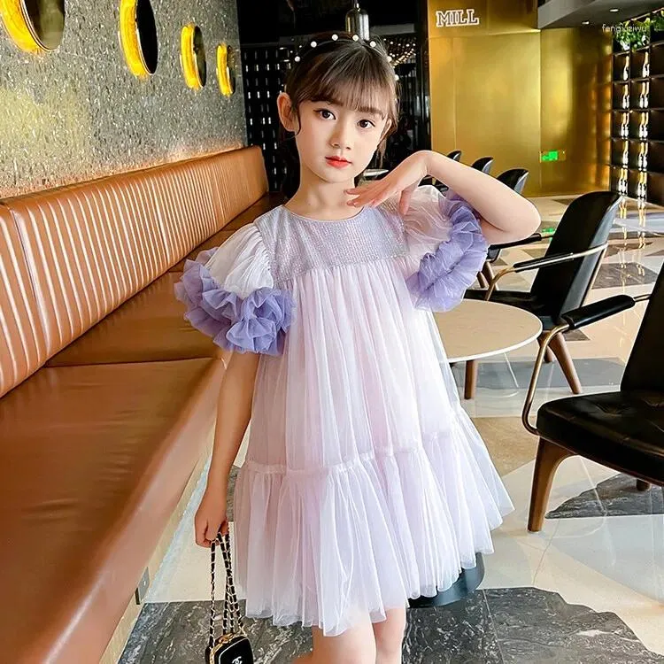 Girl Dresses Kids For Girls Puff Sleeves Princess Children Party Prom  Vestidos Pink Purple Color Teenage Dress Costume 4-13Y