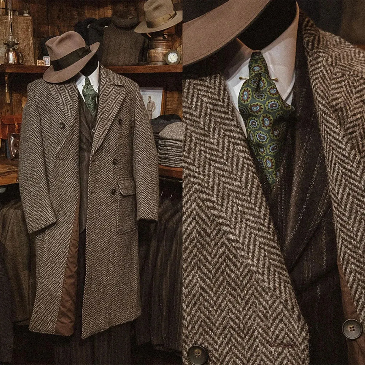 Abiti da uomo Blazer Cappotto di lana a spina di pesce Uomo Cappotto su misura Doppio petto Inverno caldo Business Matrimonio Sposo Prom Su misura 231101