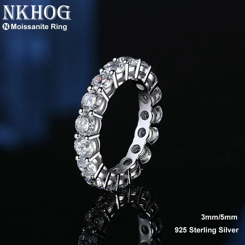 Solitaire Ring NKHOG Echte 5mm Rij Ringen Voor Vrouwen S925 Sterling Verzilverd Pt950 Vinger Ring Party Eeuwige Bruiloft fijne Sieraden 231031