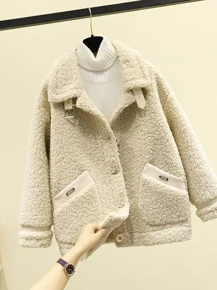 Women's Jackets Jackets For Women Winter Women's Lamb Plush Thicken Warm Coats Long Sleeve Pocket Loose Casual All-match Fur In One Jacket 231101