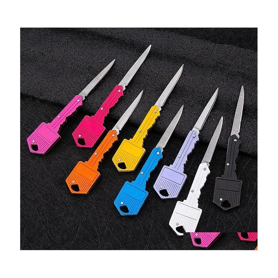 Keychains Lanyards Keychains Lanyards Self Defense Designer Knife Keychain Mini Pocket Knives Stainless Folding Key Chain Outdoor Ca Dheuq