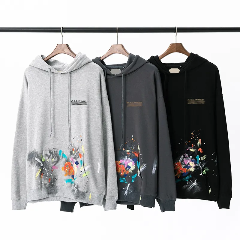 Hand-Painted Graffiti Letters Circle Hoodie Cotton, Black/Dark