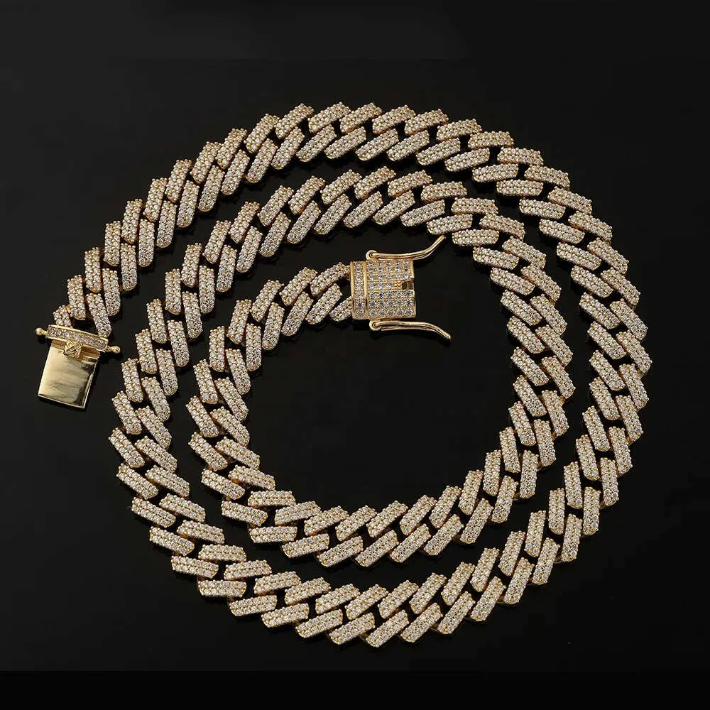 Collier personnalisé pour hommes, rappeur Miami, argent S925, plaqué or 14 carats, diamant à deux rangées, chaîne à maillons cubains Miami