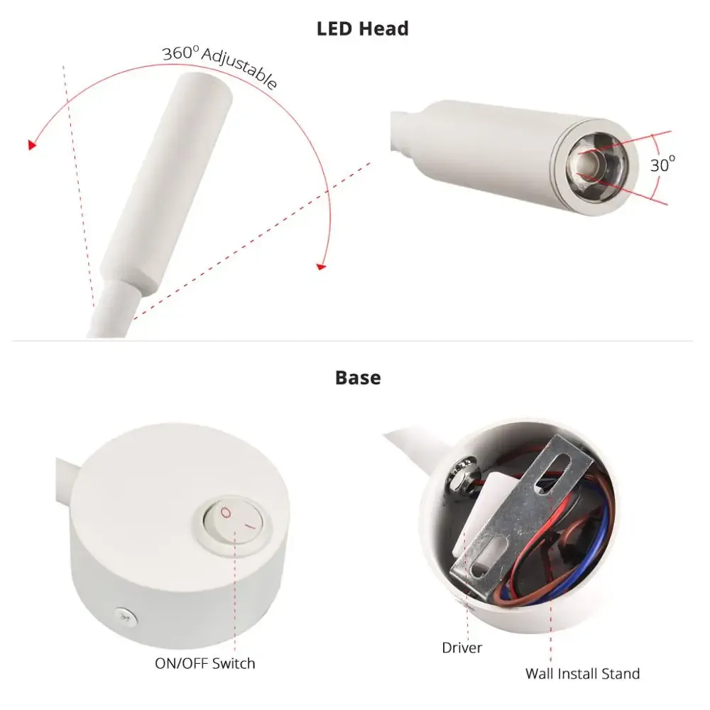 Cabeceira de trabalho estudo lâmpada leitura lâmpada parede arandelas 3w led livro lâmpada parede luminárias noite ponto led