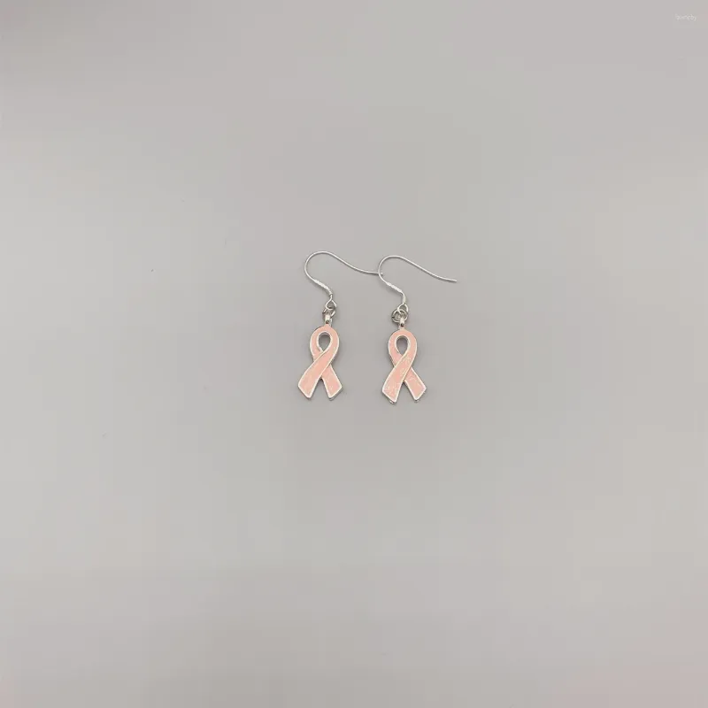 Boucles d'oreilles pendantes FoLisaUnique émail rose ruban crochet boucle d'oreille pour les femmes cadeau mignon collecte de fonds de charité