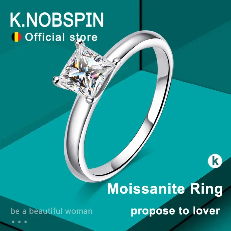 Solitaire Ring KNOBSPIN 1ct Princess Cut Ring s925 Sterling Sliver Plated with 18k White Gold Band Wedding Rings For Women 231031