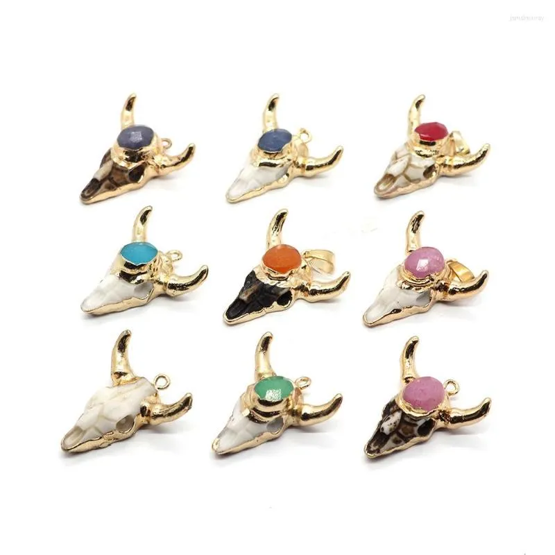 Charms Fashion Acrylic Bull Head Shape 26x31mm Pendant Natural Stone Crystal Resin DIY Jewelry Making Necklace Earrings Charm Accessory