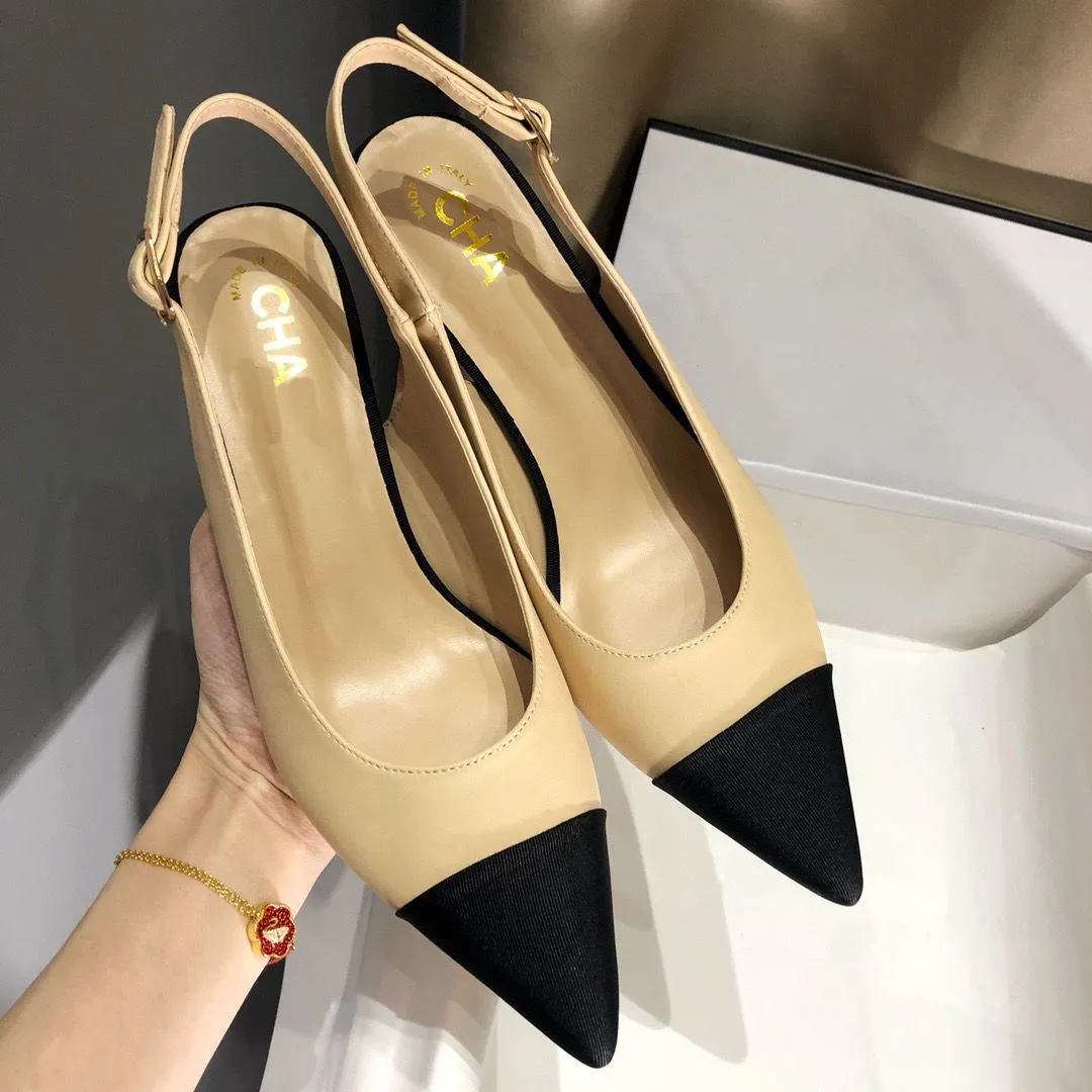 디자이너 싱글 신발 여자 하이힐 2023 새로운 2 색 패션 클래식 컬러 매칭 하이힐 바이 헤드 채널 드레스 신발