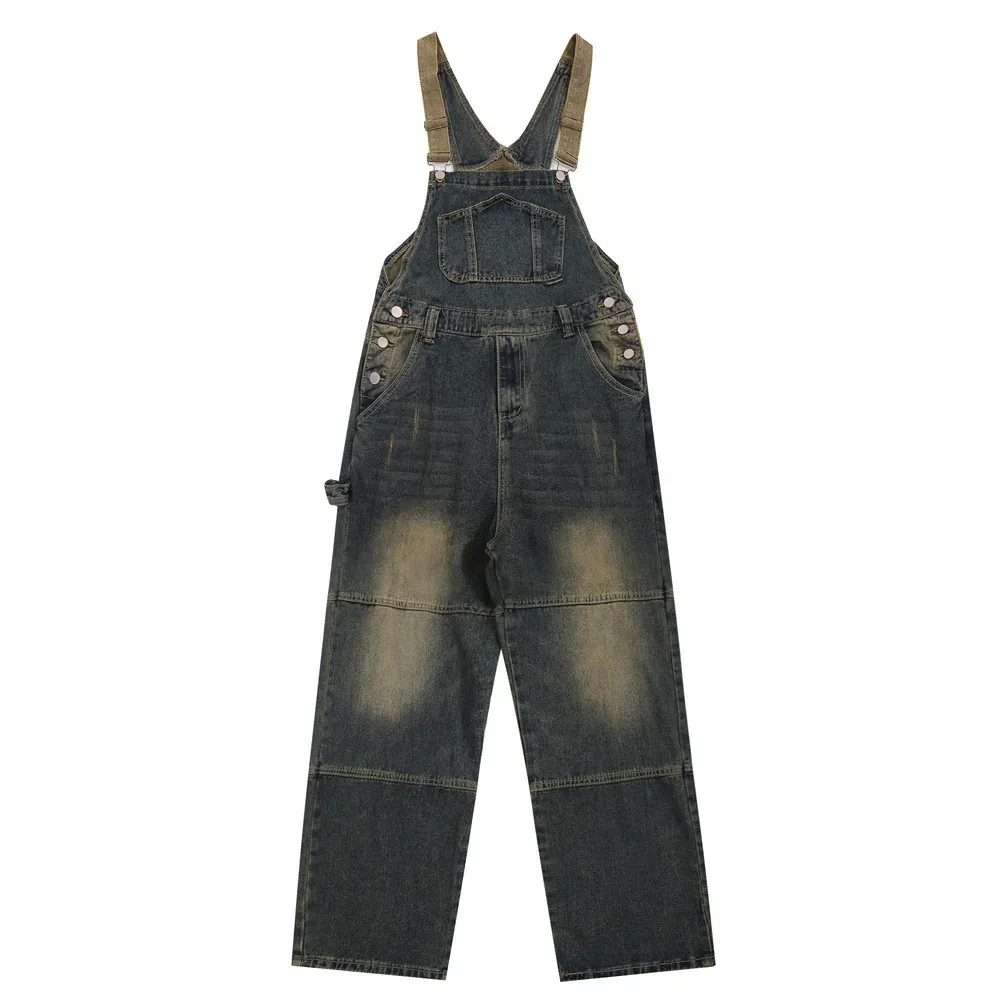 High Street Denim Jumpsuits Man Vintage luźne umyte proste swobodne kombinezony pełnej długości dzikie