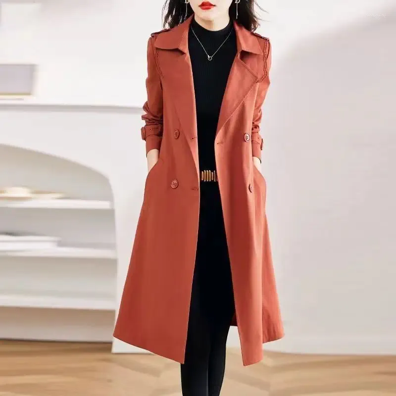 Trench da donna 2023 Temperamento Giacca a vento Giacca di media lunghezza Abbigliamento donna Cappotto lungo doppio petto Donna Vintage