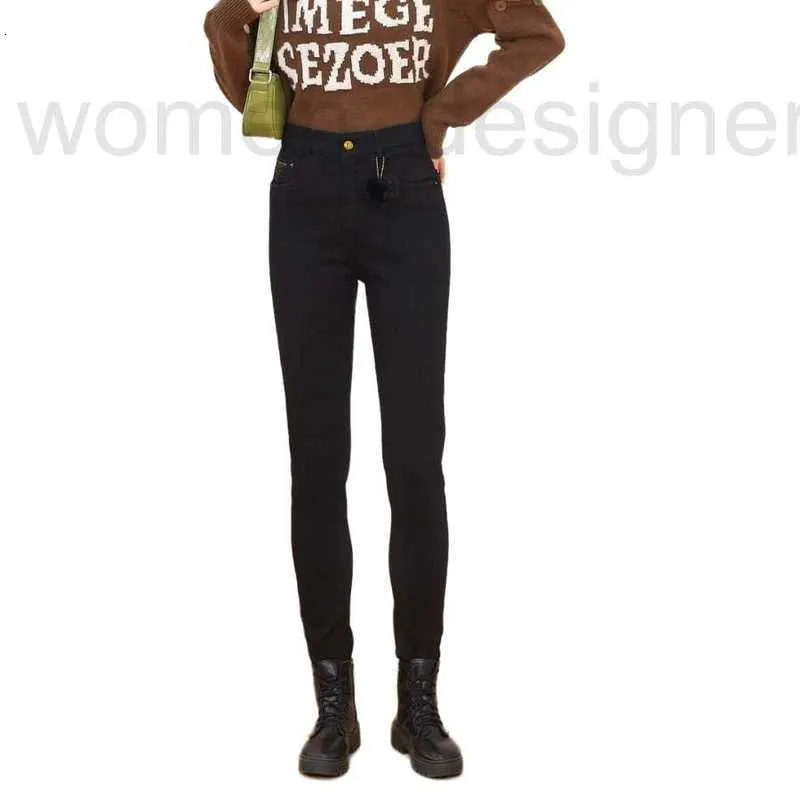 Kvinnors jeansdesigner Luxury Black Plush for Women in Autumn Winter, New Mid Rise Leggings Slimming, köttbeläggning, elastisk värme, mångsidig blixtlås