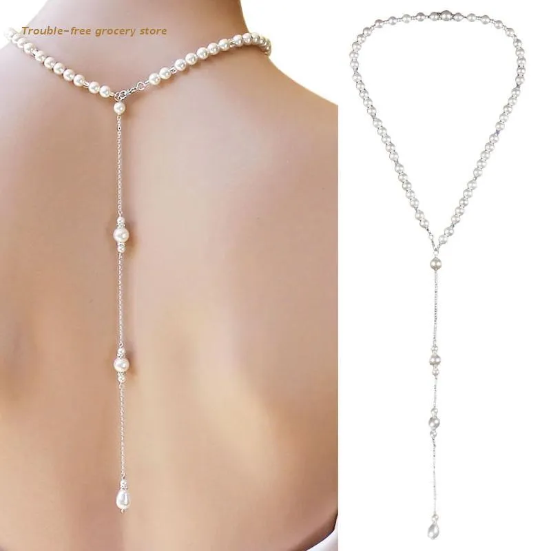 Hänge halsband Pearl Backdrop Halsband Sexig Tassel Lång kroppskedja juvelrypendant