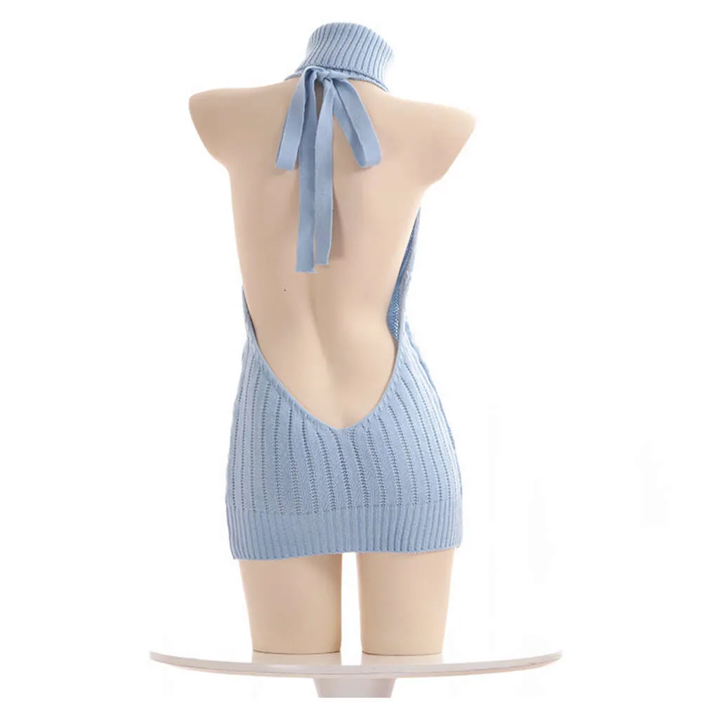 backless sweater dress anime paloli Women's White Knit Sweater Lingerie Set, Garter Sweater Backles   Paloliworld