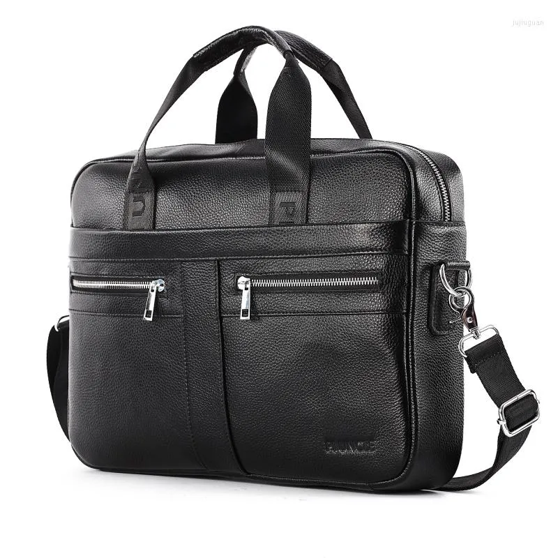 Briefcases Genuine Leather Men's Briefcase Cross Body Laptop Bag For Work Large Capacity Zipper Computer Office Handbags A4 Documents