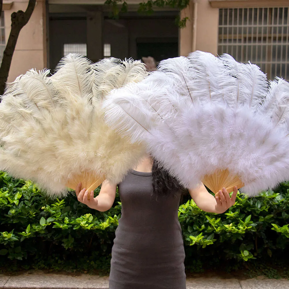 Folding Real Fans for Wedding Performance Party Stage Show Props Colored Ostrich Feather Fan Large Customzied