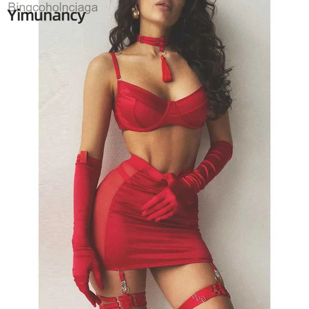 مجموعة مثيرة yinancy choker tassel Sexy Lingerie Set Women 5 قطعة نادي موجز الملابس الداخلية مجموعة Garter Kitl231101