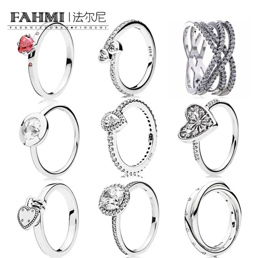 FAHMI 100% 925 Sterling Silver Jewelry Glitter Teardrop Ring Zircon Elegant Everlasting Love Ring Simple Geometric Zircon Ring260H