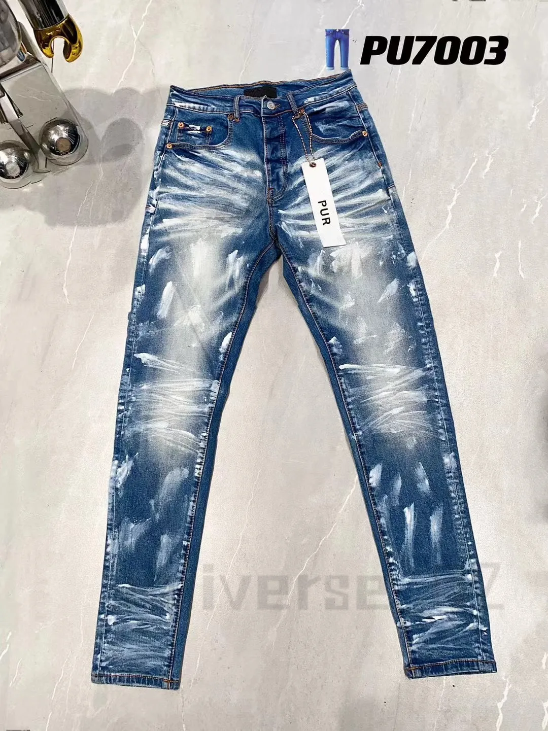 Nieuwe Hoge kwaliteit Paarse Jeans voor Mannen Designer Jeans Mode Verontruste Ripped Denim cargo Voor Mannen High Street Fashion blauwe Jeans dames Heren rock revival JeansZASQ