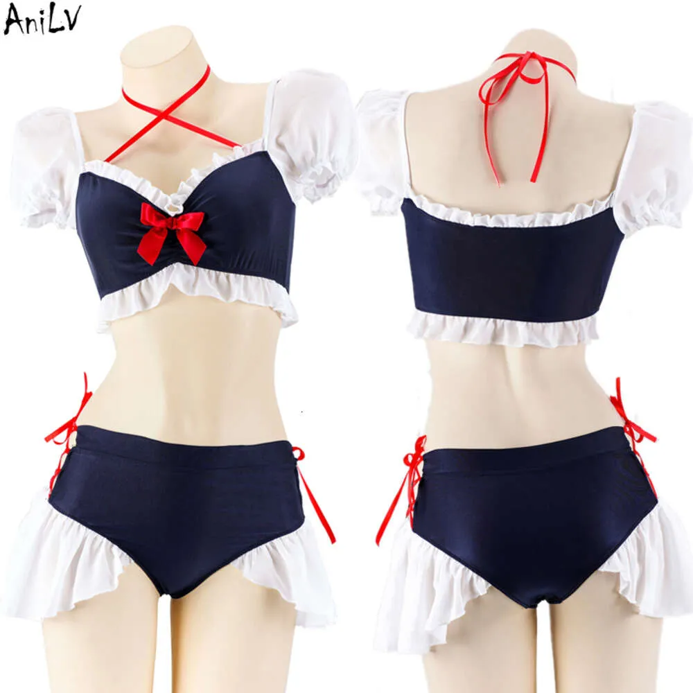 Ani anime girl lolita ruffle baddräkt unifrom kvinnor strand söt bikini underkläder kläder dräkter cosplay