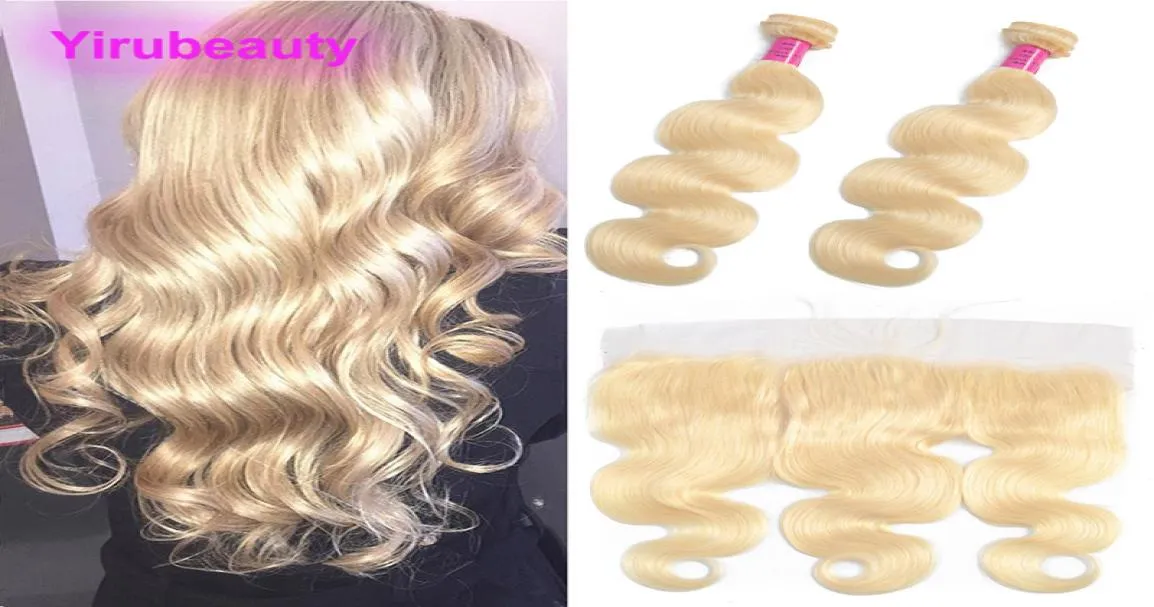 Indian Virgin Hair Extensions Bundles With 13X4 Lace Frontal Blonde 613 Color Body Wave Hair Wefts Frontals9547221