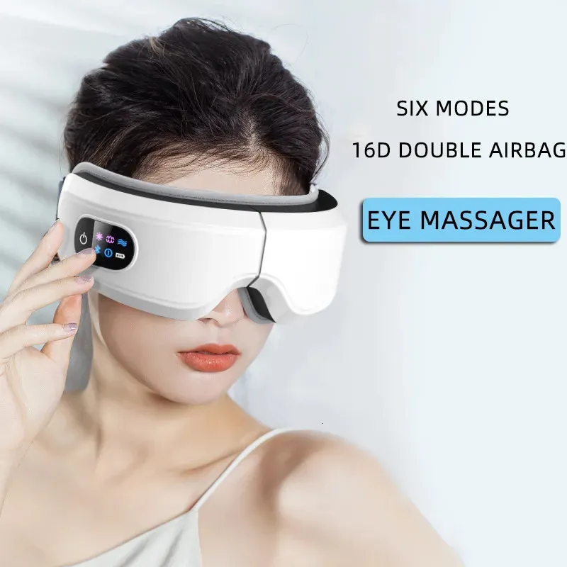 Eye Massager Heated Eye Massager 16D Smart Airbag Vibration Eye Care Instrument With Bluetooth Eye Massage Glasses Fatigue Pouch Wrinkle 231031