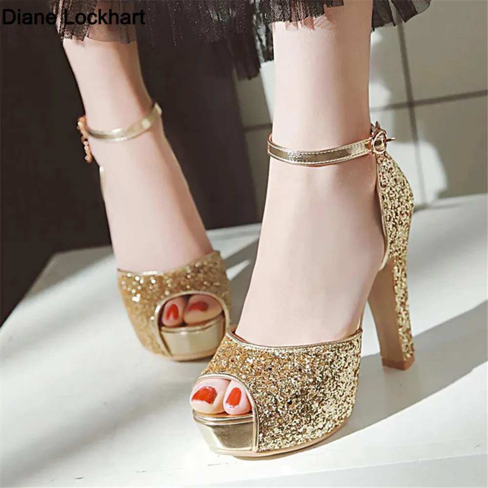 Dress Shoes Summer Peep Toe Shiny Sequins High Heels Women Platform Sandals Party Dress Wedding Pumps Ladies Shoes Gold Zapatos Mujer 231101