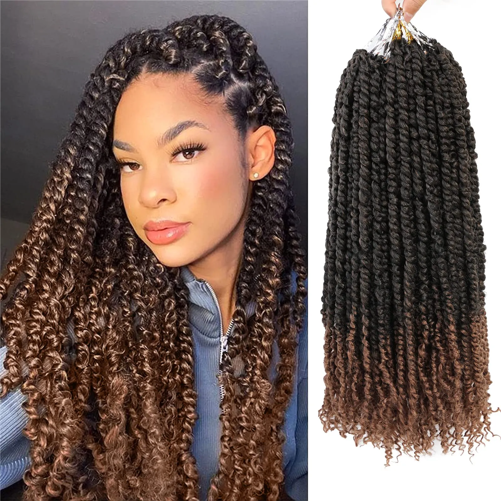 Extensions de cheveux longs bohèmes Passion Twist Crochet cheveux pré-bouclés 18 pouces vague d'eau en gros Ombre 2 tons 1b/27 Passion Twist cheveux