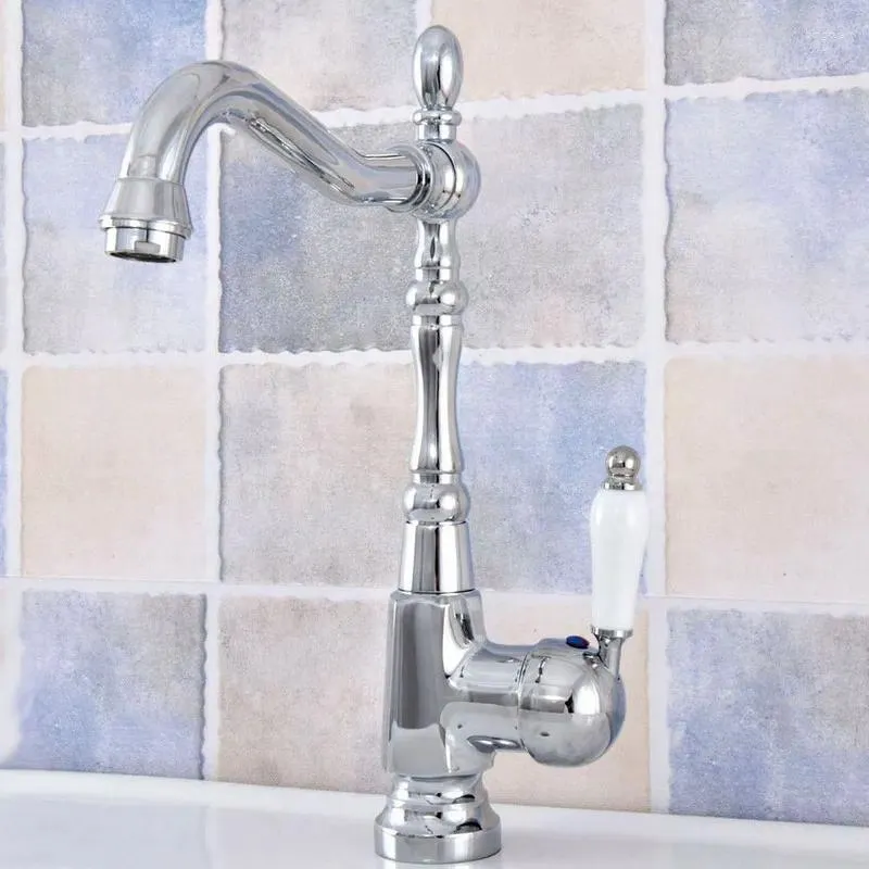 Robinets de cuisine en laiton chromé poli, robinet de salle de bains, lavabo pivotant à 360 degrés, mitigeur d'évier monotrou/poignée Lsf642