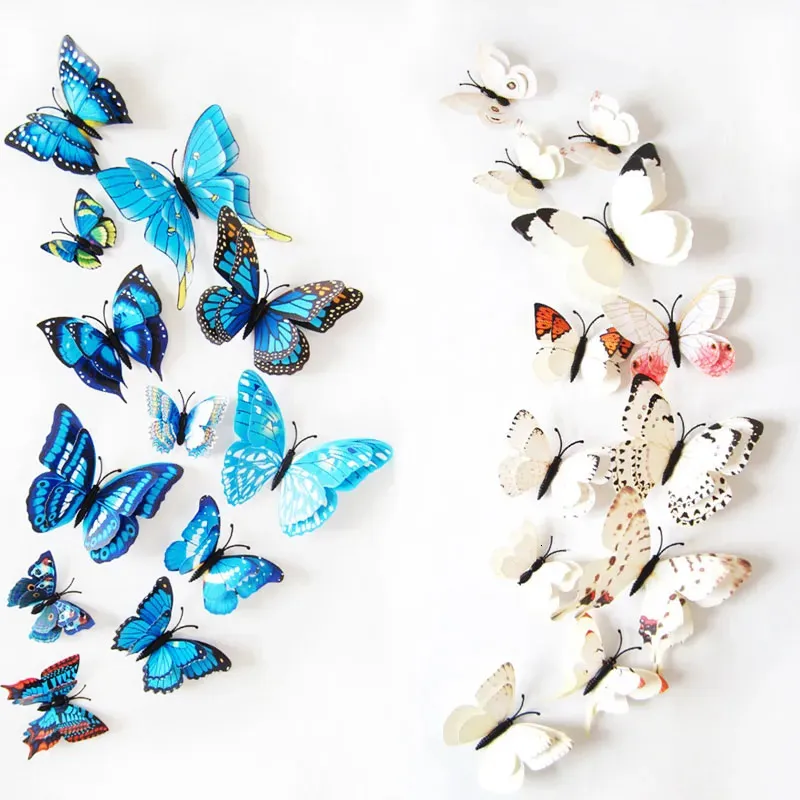 Wall Stickers 12pcs Set 3D Butterfly Colorful Double Layers on the for Party Decoration Waterproof Material 231101