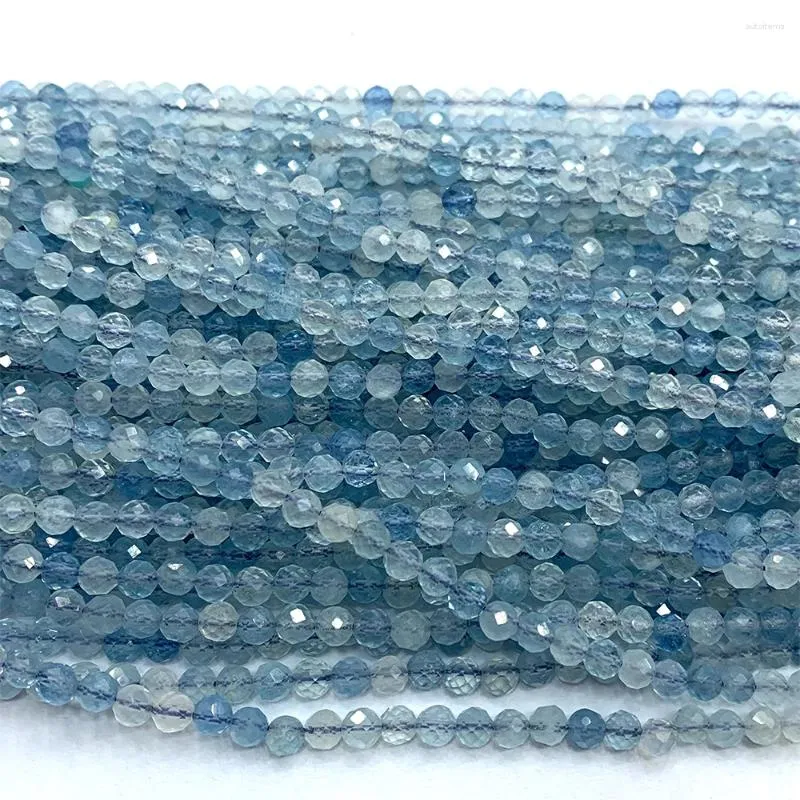 Luźne kamienie szlachetne Veemake Blue Aquamaryna DIY Naturalny naszyjnik Bracelets Kolczyki Pierścień Fasetowane małe okrągłe koraliki damskie do tworzenia biżuterii