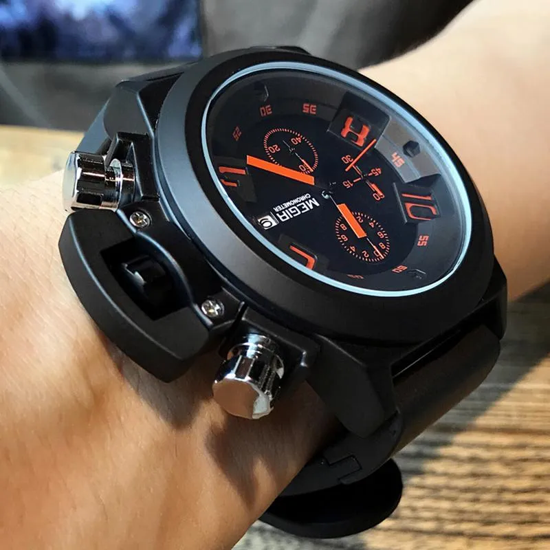 Zegarek na rękę megir duży tarcza moda męskie zegarki sportowe wojskowe Wodoodporny silikon