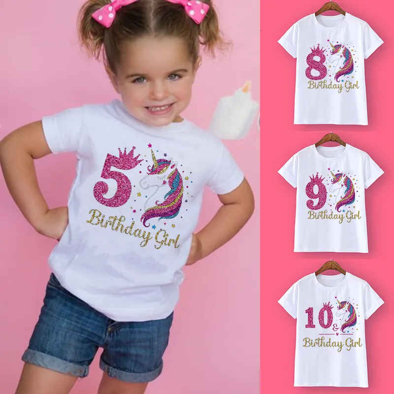 T Рубашки Unicorn Birthday Rubor 1 12 T Wild Tee Girls Tear Tyte одежда детская подарки модные топы футболка 230331