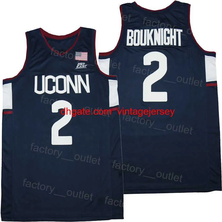 NCAA Basketball Uconn Huskies College 2 James Bouknight Jersey Hommes pour les fans de sport Tous cousus HipHop Team Couleur Bleu marine Respirant Hip Hop Pur coton