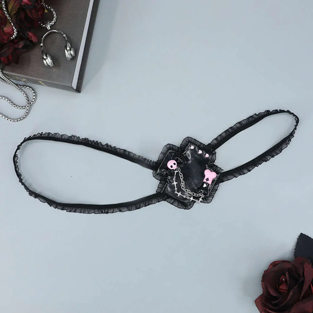 Ani Lolita Girl Maschera nera Gotico Carino Catena con teschio rosa Benda un occhio Halloween Cosplay