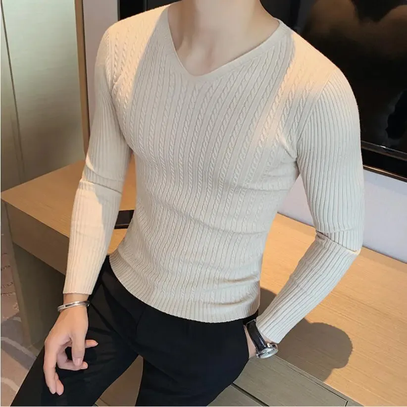 Herrenpullover Winterpullover Herren Koreanische Mode Streetwear V-Ausschnitt Pullover Einfarbig Herren Kaschmirpullover Woll Slim Trends S-3XL 231101
