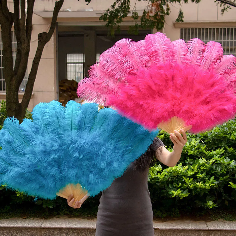 Multicolors fans för bröllopsprestanda Party Stage Show Props High Quality Ostrich Feather Fan 45*100 cm storlek