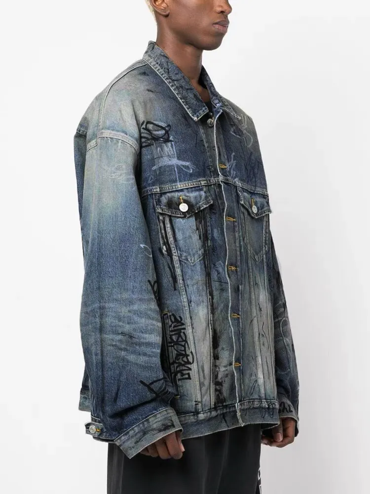 Bale Original Men denim Jackor Patched Denim Jackets Kvinnor Högkvalitativa lappade jackor Löst män Jackor