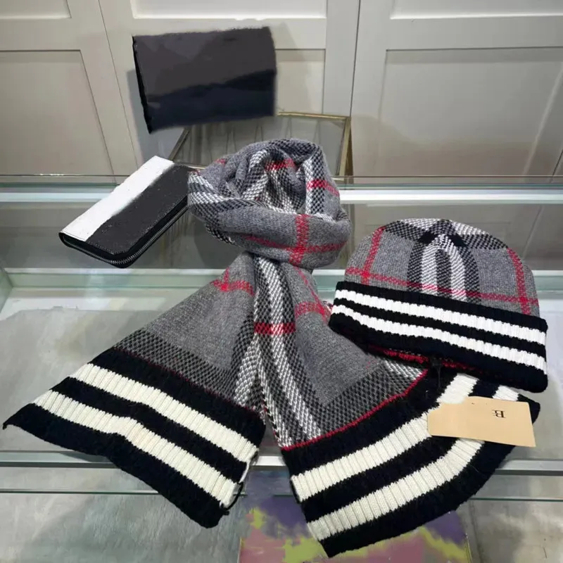 5A 2023 Manlig och kvinnlig designerhattsscarf Set 100% Cashmere Scarf Fashion Trend Beanie Lång halsduk för män och kvinnor storlek 180x30 cm