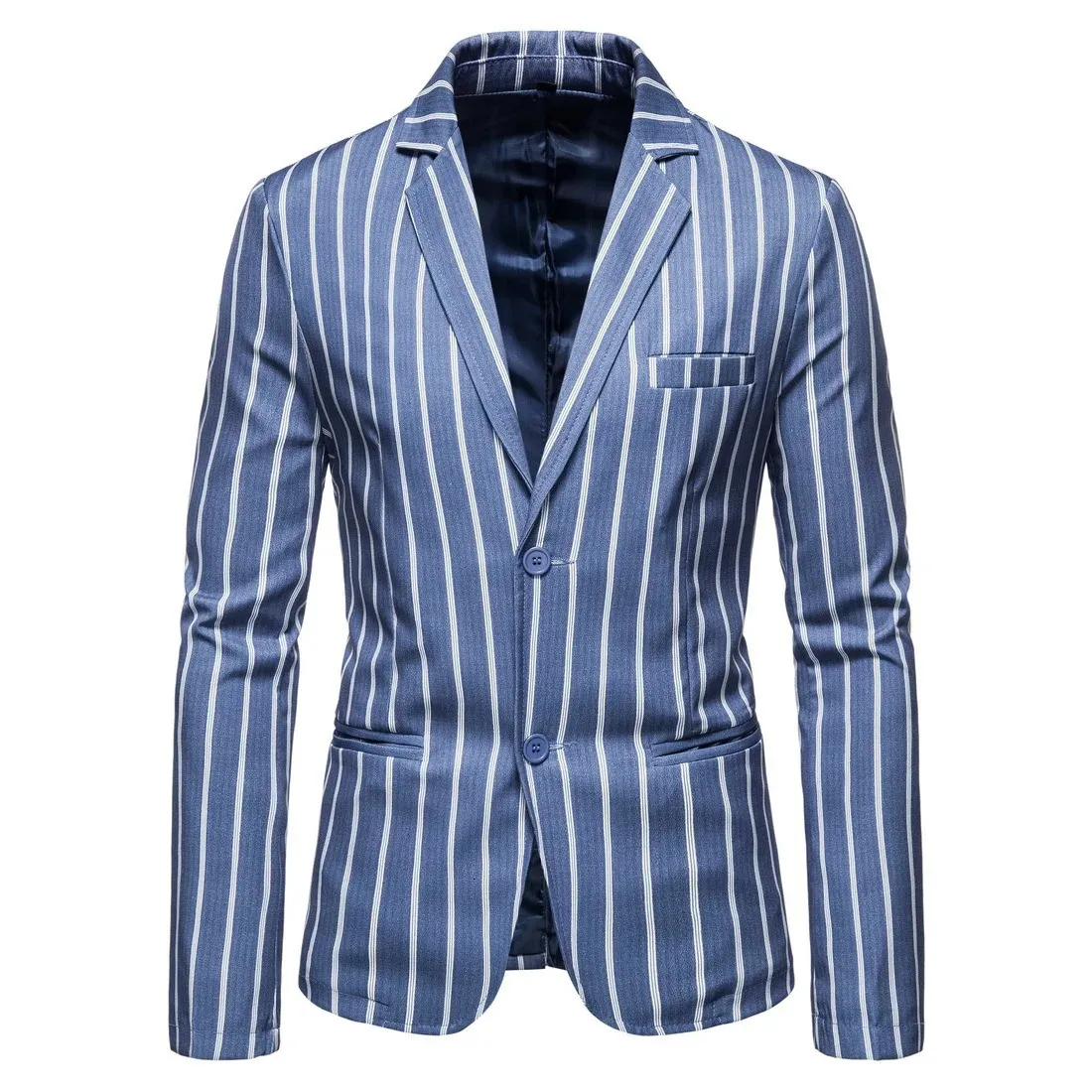 Mens Suits Blazers Män avslappnad stor storlek kostym jacka blå och vita ränder med två knappar formella blazer M5xl 231031