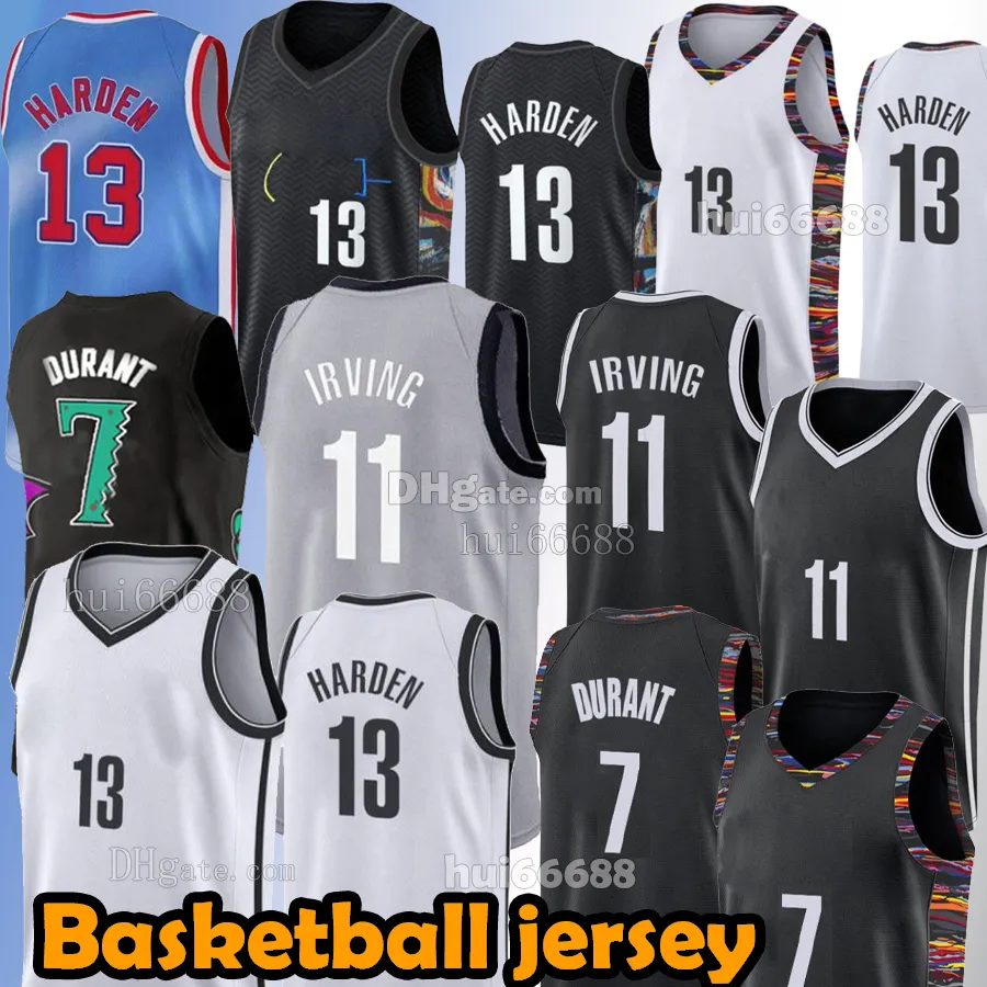 Kevin 7 Durant 농구 유니폼 13 Harden Irving 11 City Black Blue White Basketball Jersys 야외 스포츠