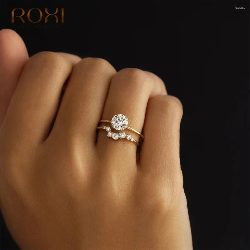 Cluster Rings ROXI 925 Sterling Silver Round Or Wave White Crystal For Women Men Size 6 7 8 Wedding Engagement Jewelry Bague Femme