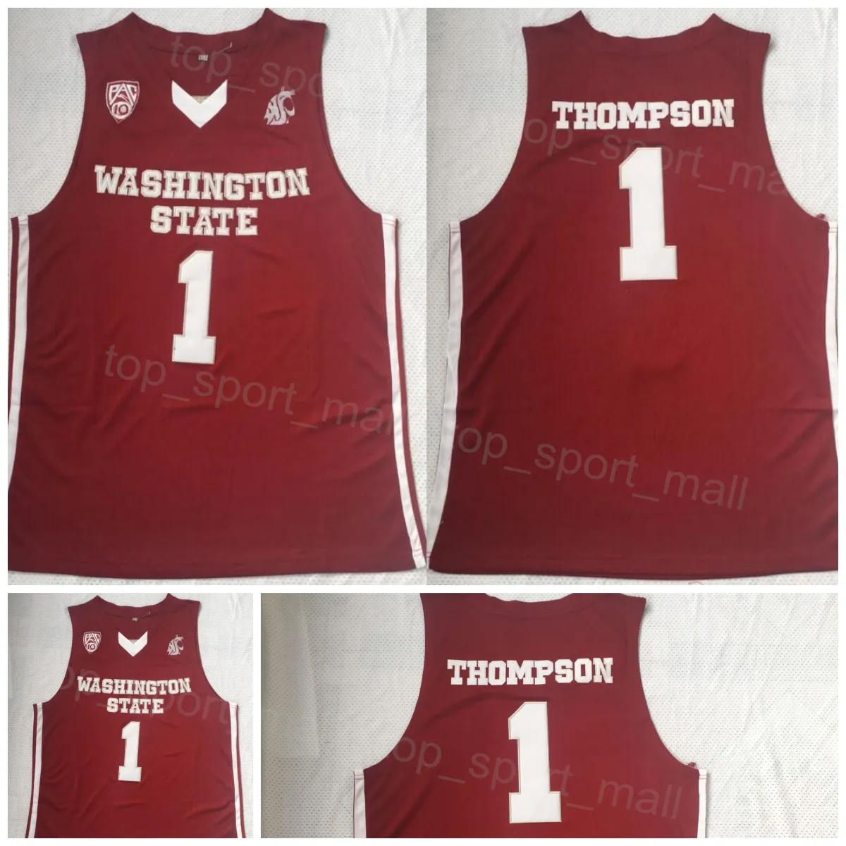 Washington State Cougars College 1 Klay Thompson Jersey Basketball Team Color Red Bordery e costurando a Universidade respirável para fãs de esporte Pure Cotton NCAA