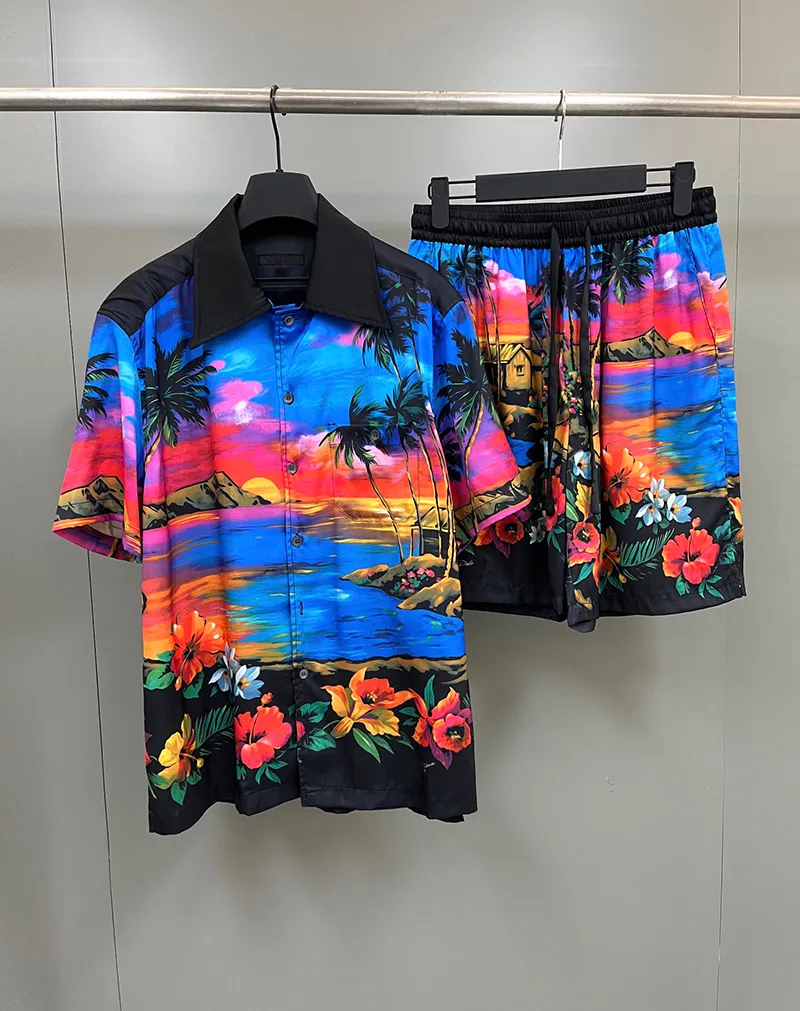 2023 Mäns tryckta skjorta Set Tracksuits Low Profile Luxury Quality Design Spring/Summer New Twill Silk Short Sleeve Set